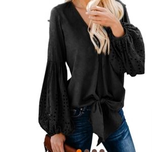 💕(LAST ONE) Black Rhapsody Cotton Tie Front Top